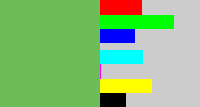 Hex color #6cbd5a - turtle green