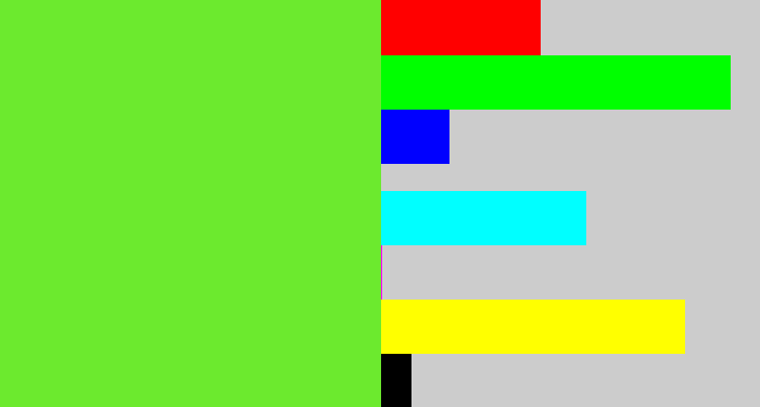 Hex color #6cea2e - toxic green