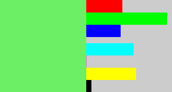 Hex color #6cef65 - lighter green