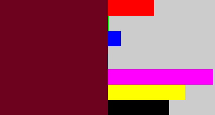 Hex color #6d021e - claret