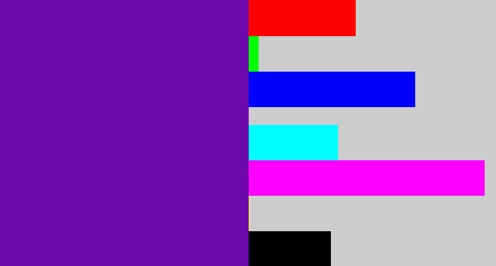 Hex color #6d09ab - purple