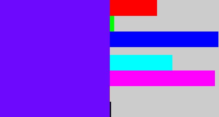 Hex color #6d09fc - purply blue