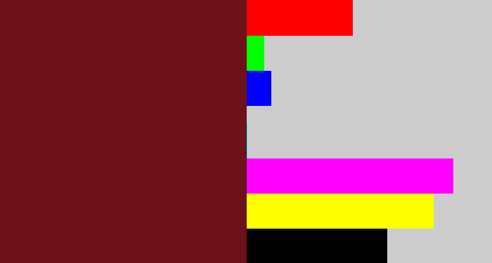 Hex color #6d111a - claret