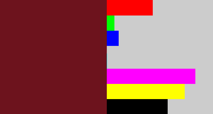 Hex color #6d131d - claret