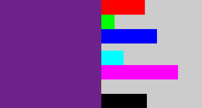 Hex color #6d218b - purple