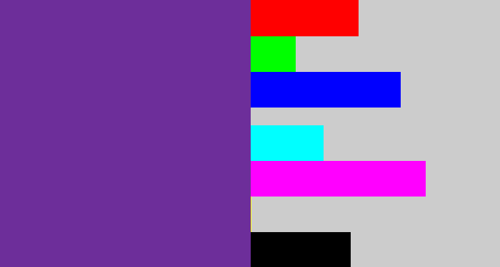 Hex color #6d2e9a - purple