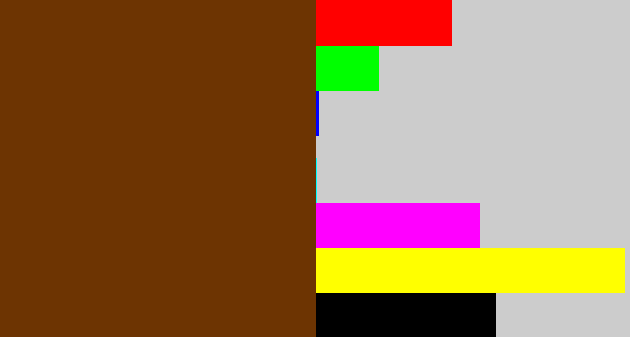 Hex color #6d3402 - brown
