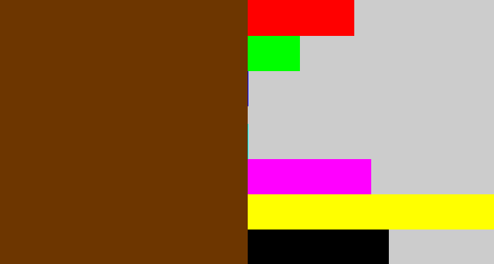 Hex color #6d3600 - brown