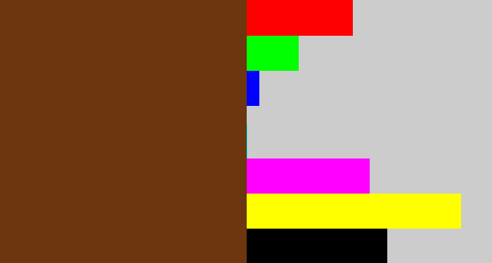 Hex color #6d360e - brown