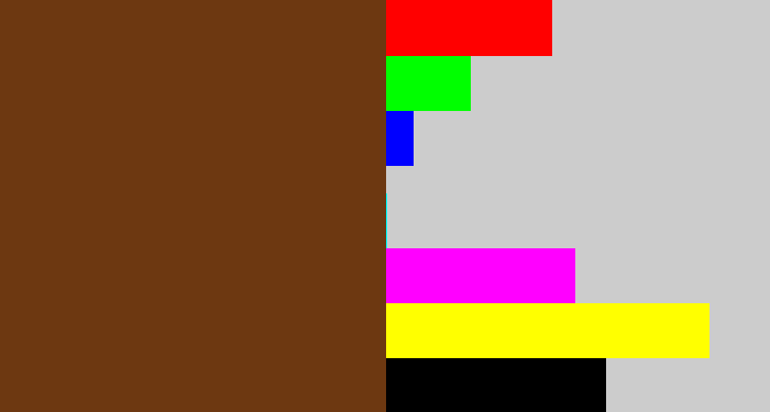 Hex color #6d3811 - brown