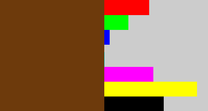 Hex color #6d3a0c - brown