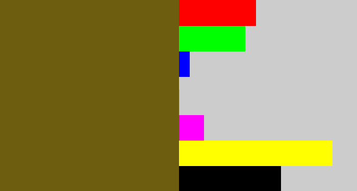Hex color #6d5e0f - greenish brown