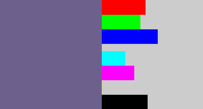 Hex color #6d608d - muted purple