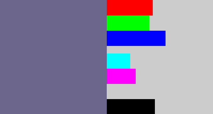 Hex color #6d668c - purplish grey