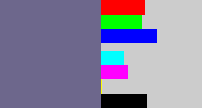 Hex color #6d678c - purplish grey