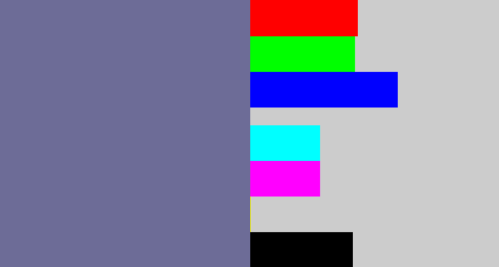 Hex color #6d6c97 - grey/blue