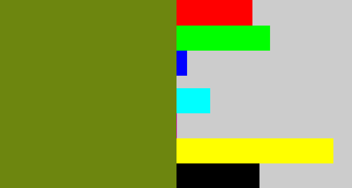 Hex color #6d860f - murky green