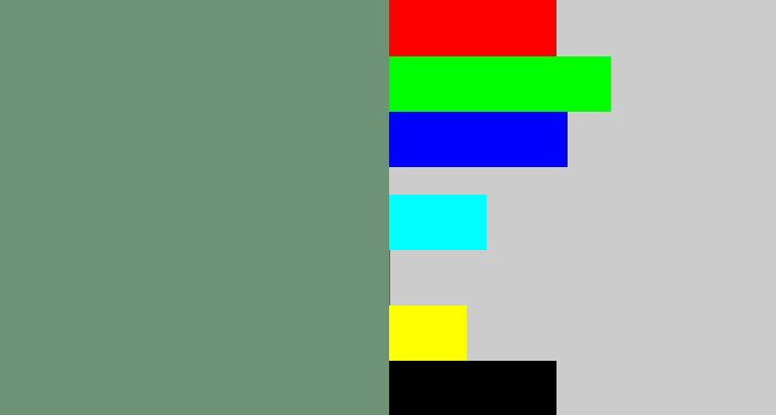 Hex color #6d9275 - green grey