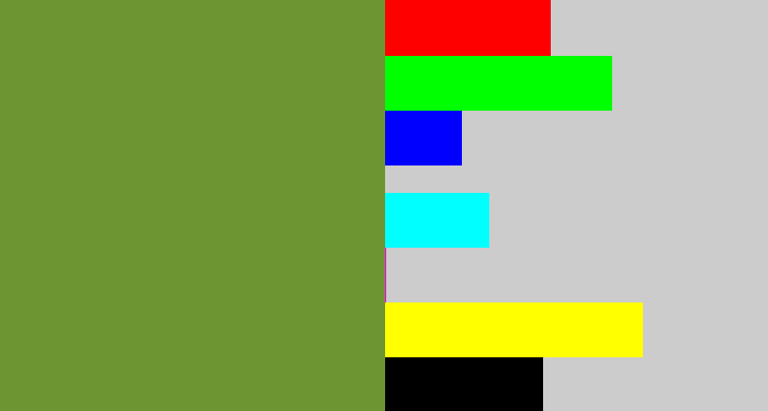 Hex color #6d9632 - moss green