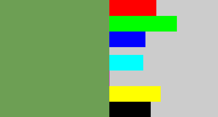 Hex color #6d9f54 - off green