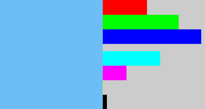 Hex color #6dbdf6 - sky blue