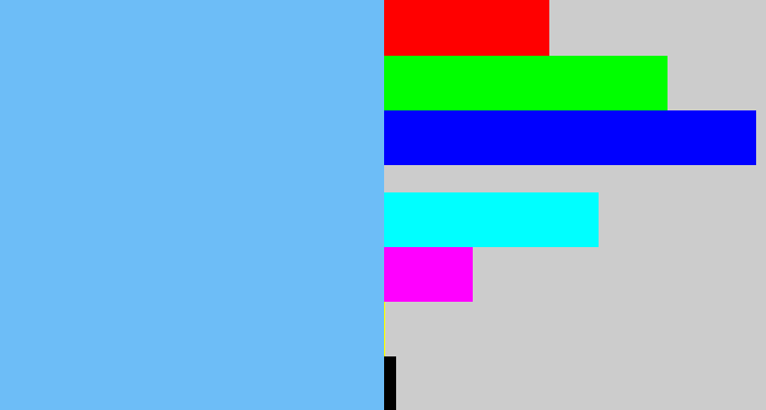 Hex color #6dbdf7 - sky blue