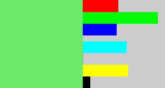 Hex color #6de868 - lightish green