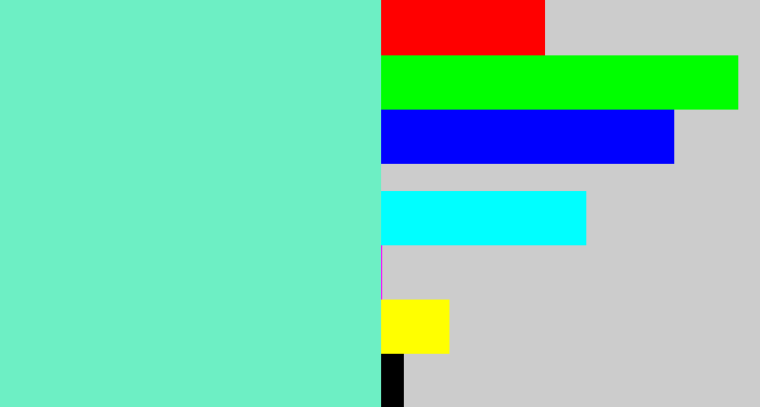 Hex color #6defc4 - light turquoise
