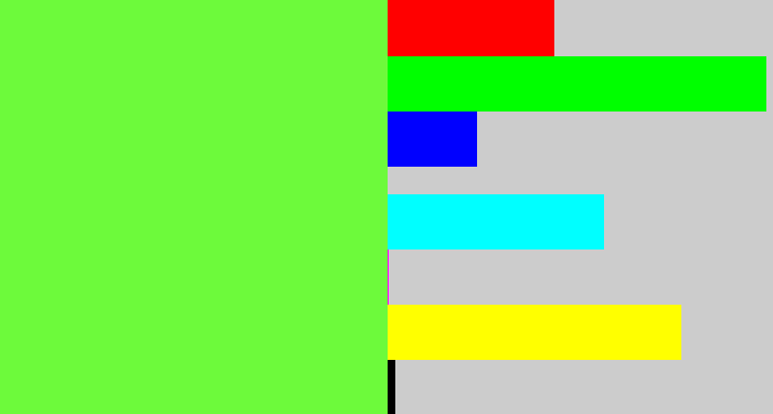 Hex color #6dfa3b - toxic green