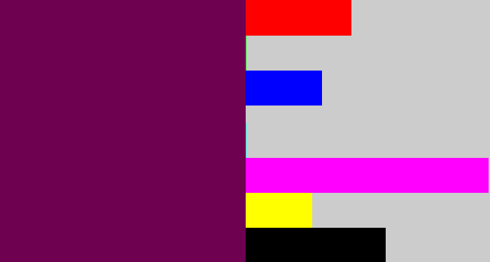 Hex color #6e0150 - rich purple