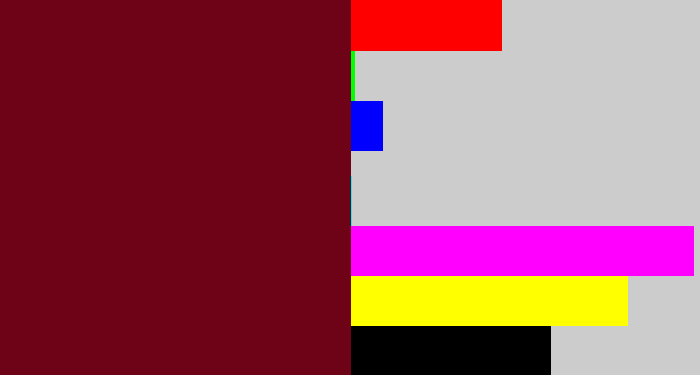 Hex color #6e0217 - claret