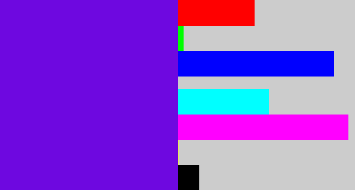 Hex color #6e08e0 - blue violet