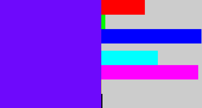 Hex color #6e09fc - purply blue