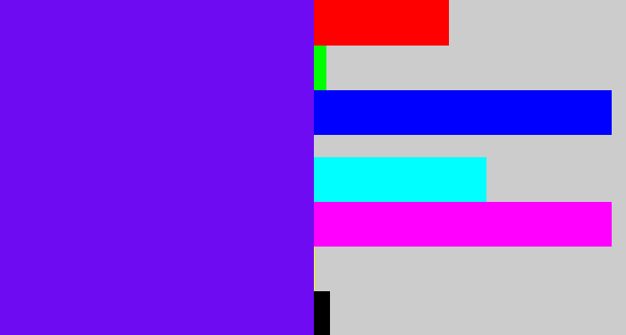 Hex color #6e0bf2 - purply blue