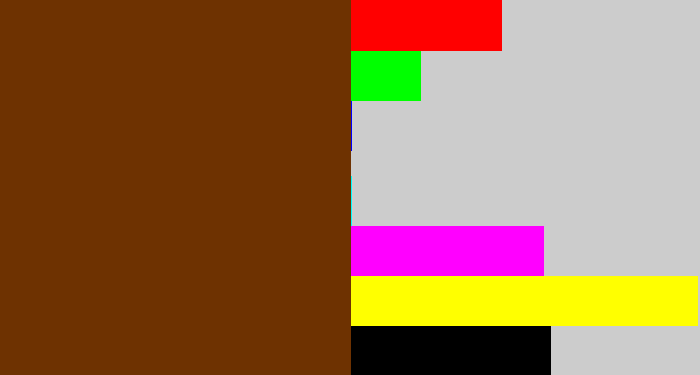 Hex color #6e3201 - brown