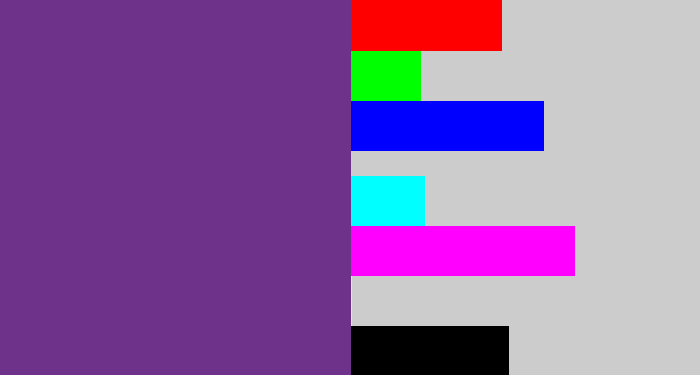 Hex color #6e328b - purple