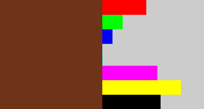 Hex color #6e3319 - reddish brown