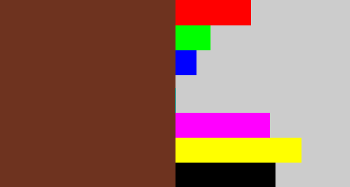 Hex color #6e331f - reddish brown