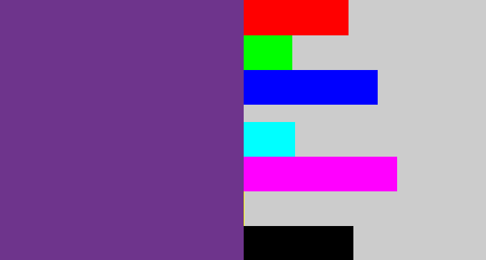 Hex color #6e348c - purple