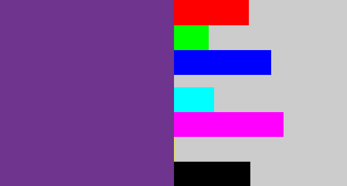 Hex color #6e348e - purple