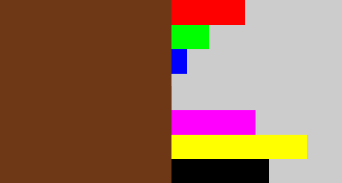 Hex color #6e3817 - mud brown