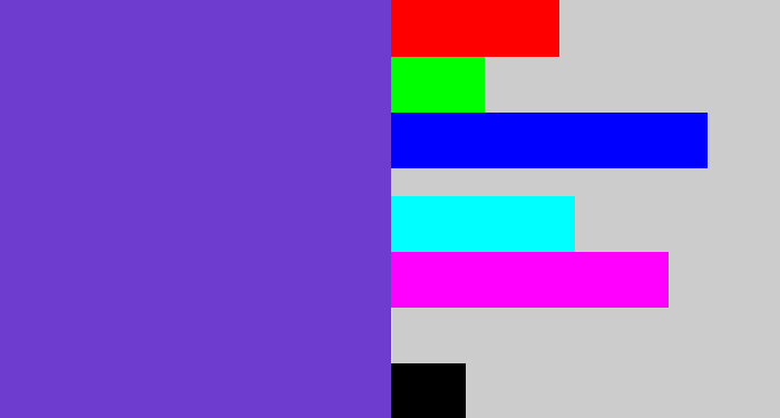 Hex color #6e3cce - bluey purple