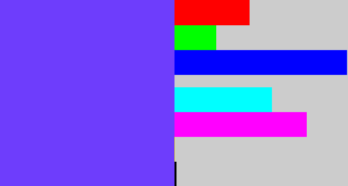 Hex color #6e3dfc - purpleish blue
