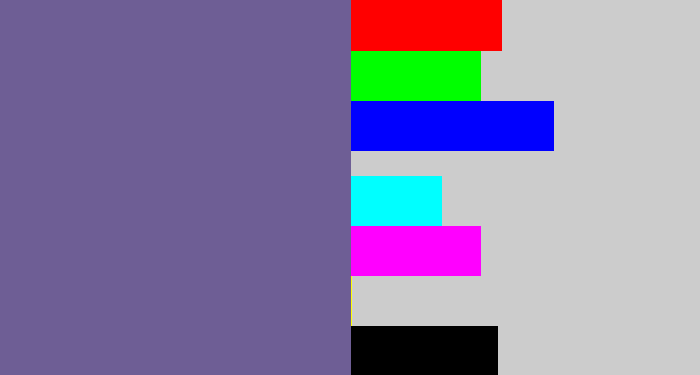 Hex color #6e5e95 - muted purple