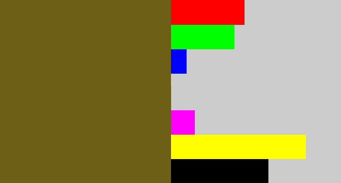 Hex color #6e5f17 - greenish brown