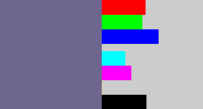 Hex color #6e668f - purplish grey