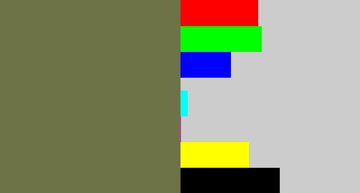 Hex color #6e7247 - military green