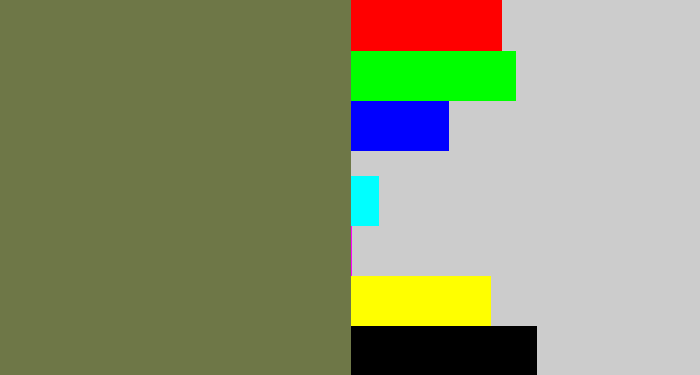 Hex color #6e7747 - military green