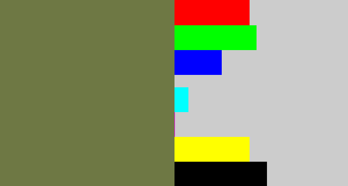 Hex color #6e7844 - military green