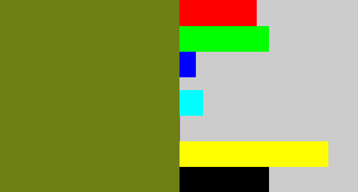 Hex color #6e7f16 - murky green